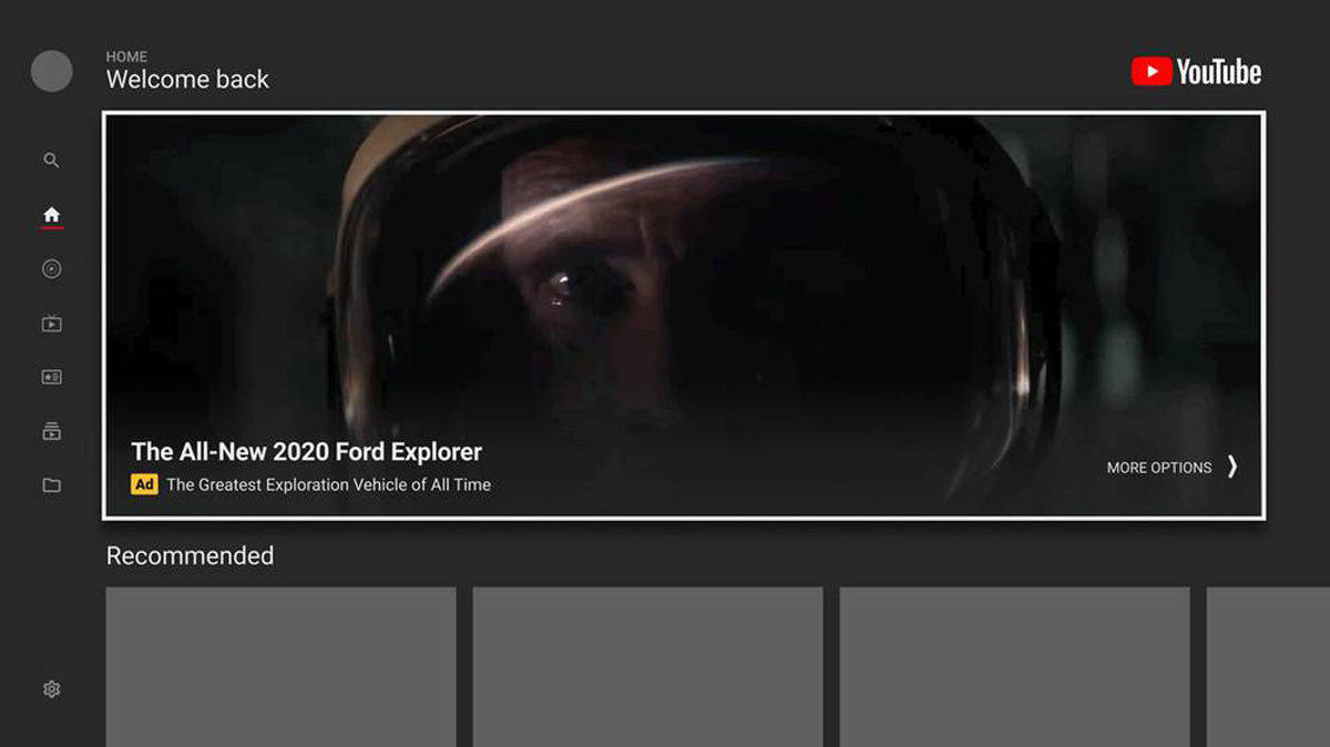 Beispiel für den Youtube-Masthead auf dem TV-Gerät: Als einer der Startkunden ist Ford dabei.